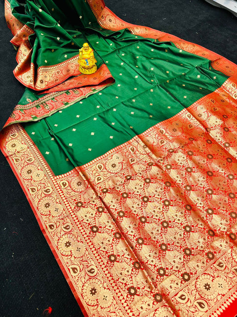 VastraLakshmi Invaluable Green Banarasi Silk Saree With Charming  Blouse Piece