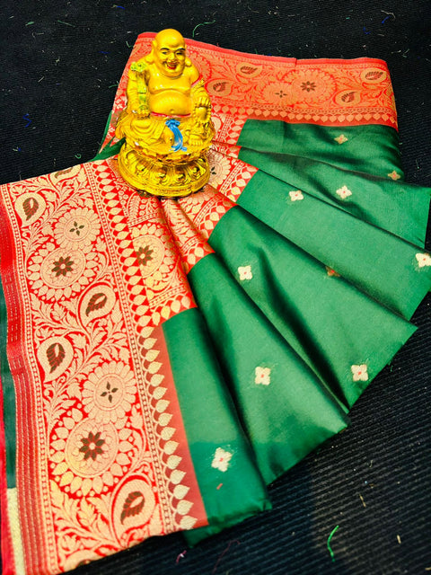 VastraLakshmi Invaluable Green Banarasi Silk Saree With Charming  Blouse Piece