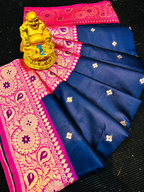 VastraLakshmi Beautiful Navy Blue Banarasi Silk Saree With Demanding Blouse Piece