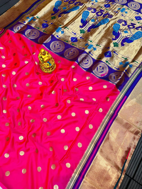 VastraLakshmi Eloquence Dark Pink Paithani Silk Saree With Inspiring Blouse Piece