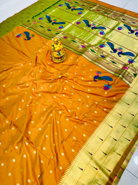 VastraLakshmi Gratifying Mustard Paithani Silk Saree With Brood Blouse Piece