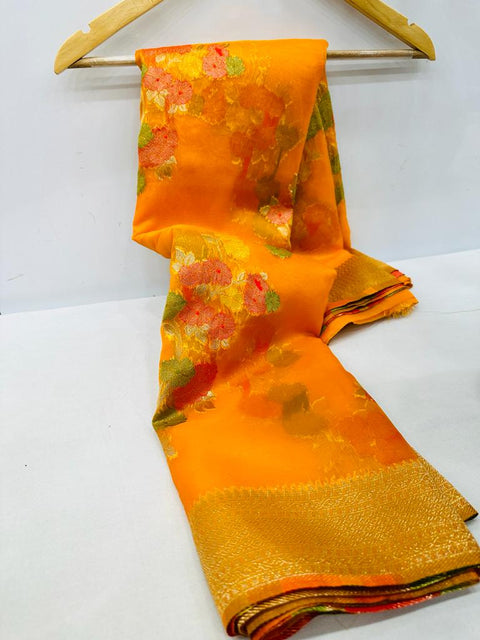 VastraLakshmi Dazzling Orange Organza Silk Saree with Adorning Blouse Piece