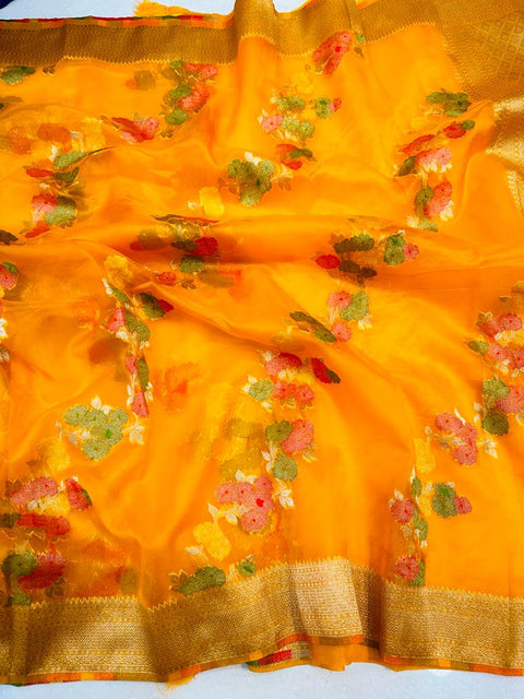 VastraLakshmi Dazzling Orange Organza Silk Saree with Adorning Blouse Piece