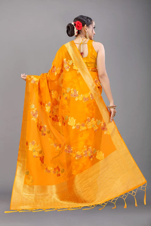 VastraLakshmi Dazzling Orange Organza Silk Saree with Adorning Blouse Piece