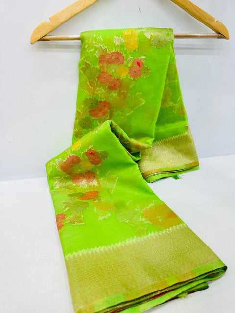 VastraLakshmi Charming Parrot Organza Silk Saree with Adorning Blouse Piece