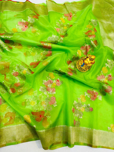 VastraLakshmi Charming Parrot Organza Silk Saree with Adorning Blouse Piece