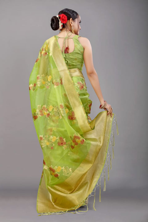 VastraLakshmi Charming Parrot Organza Silk Saree with Adorning Blouse Piece