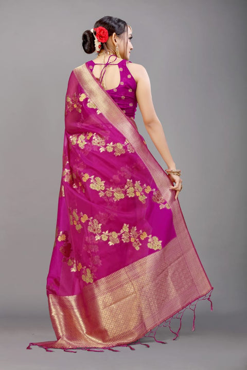 VastraLakshmi Breathtaking Wine Organza Silk Saree with Adorning Blouse Piece