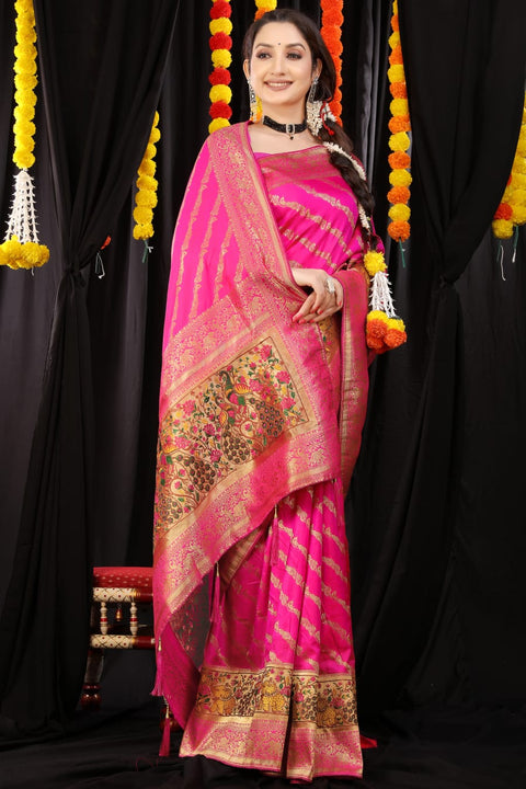 VastraLakshmi Trendy Dark Pink Banarasi Silk Saree With Marvellous Blouse Piece