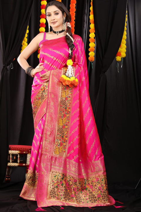 VastraLakshmi Trendy Dark Pink Banarasi Silk Saree With Marvellous Blouse Piece