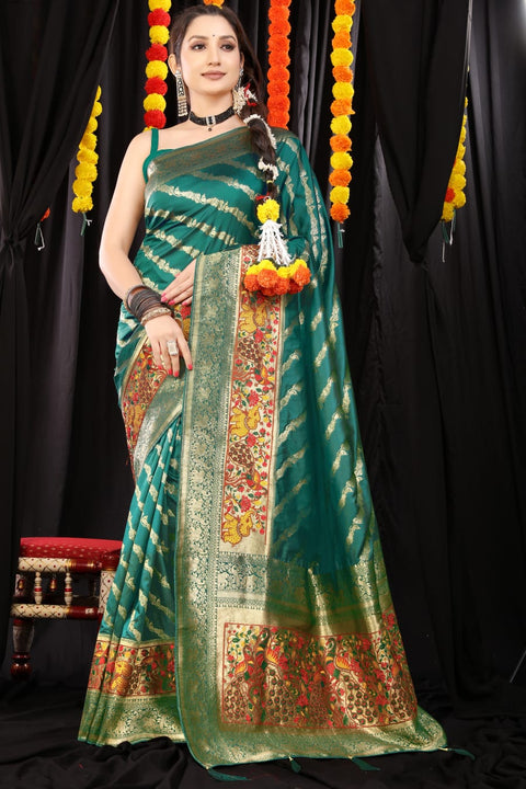 VastraLakshmi Sizzling Rama Banarasi Silk Saree With Gorgeous Blouse Piece