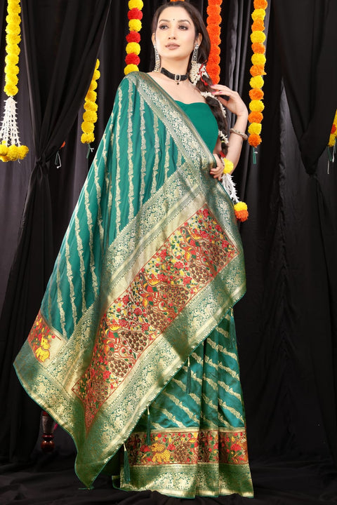 VastraLakshmi Sizzling Rama Banarasi Silk Saree With Gorgeous Blouse Piece