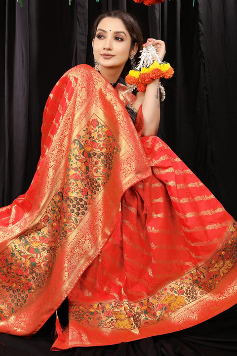 VastraLakshmi Wonderful Red Banarasi Silk Saree With Stylish Blouse Piece