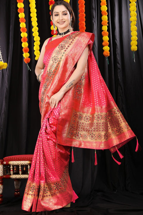 VastraLakshmi Mesmerising Pink Banarasi Silk Saree With Wonderful Blouse Piece