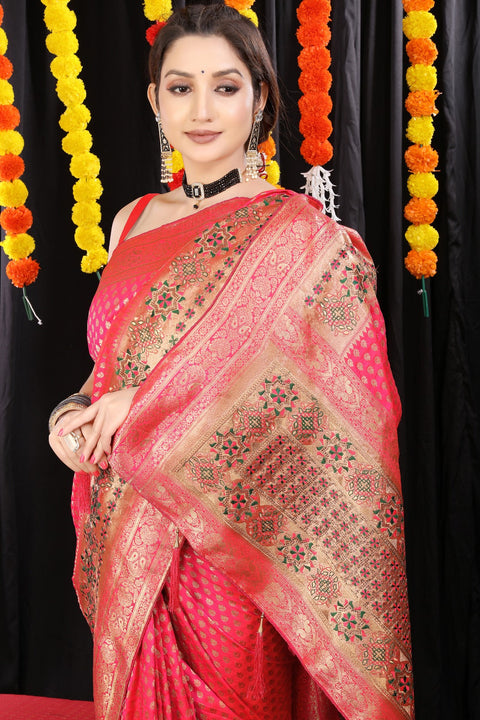 VastraLakshmi Mesmerising Pink Banarasi Silk Saree With Wonderful Blouse Piece