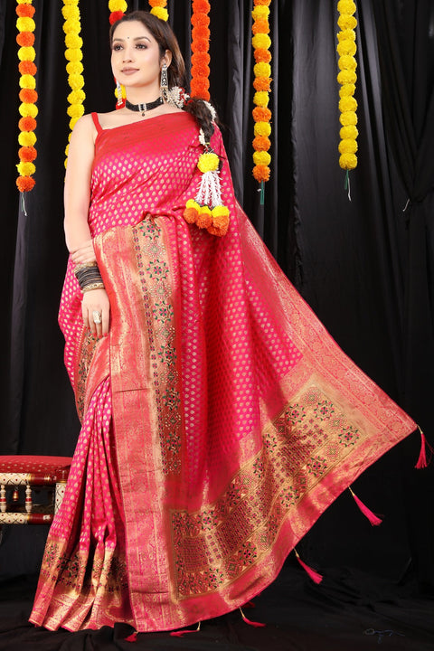 VastraLakshmi Mesmerising Pink Banarasi Silk Saree With Wonderful Blouse Piece