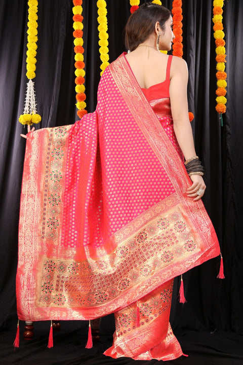 VastraLakshmi Mesmerising Pink Banarasi Silk Saree With Wonderful Blouse Piece