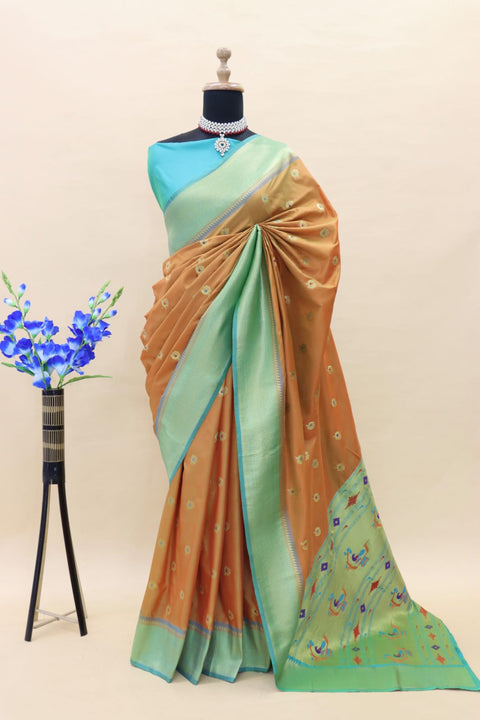 VastraLakshmi Conflate Brown Paithani Silk Saree With Forbearance Blouse Piece