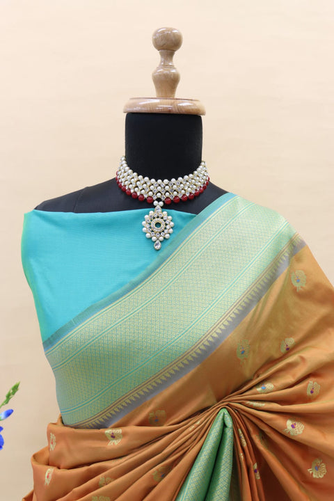 VastraLakshmi Conflate Brown Paithani Silk Saree With Forbearance Blouse Piece