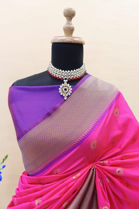 VastraLakshmi Admirable Dark Pink Paithani Silk Saree With Enticing Blouse Piece