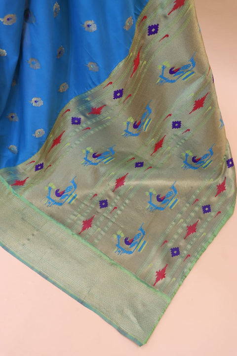 VastraLakshmi Elision Firozi Paithani Silk Saree With Petrichor Blouse Piece