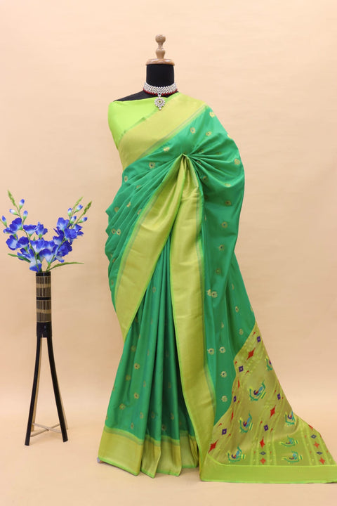 VastraLakshmi Snazzy Green Paithani Silk Saree With Glittering Blouse Piece