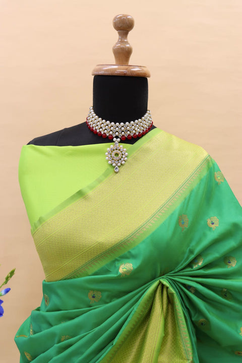 VastraLakshmi Snazzy Green Paithani Silk Saree With Glittering Blouse Piece