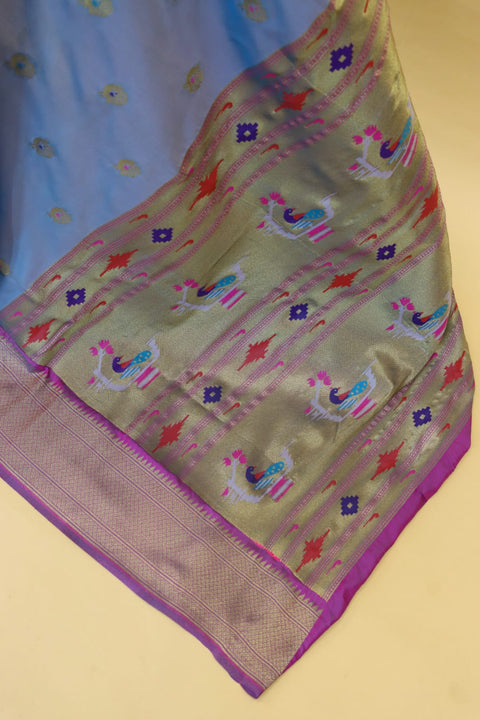 VastraLakshmi Splendorous Grey Paithani Silk Saree With Symmetrical Blouse Piece