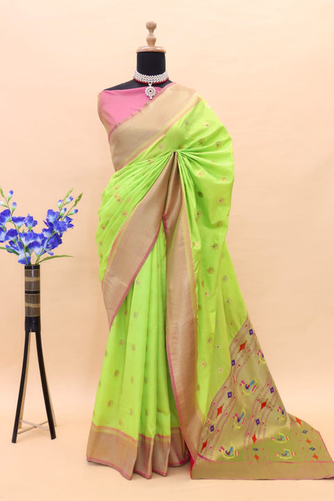 VastraLakshmi Mellifluous Parrot Paithani Silk Saree With Sumptuous Blouse Piece