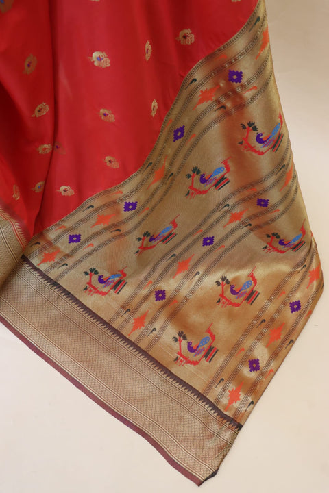 VastraLakshmi Incredible Red Paithani Silk Saree With Enchanting Blouse Piece