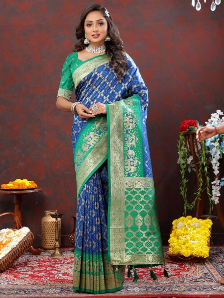 VastraLakshmi Amazing Blue Patola Silk Saree with Enamoring Blouse Piece