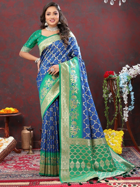 VastraLakshmi Amazing Blue Patola Silk Saree with Enamoring Blouse Piece