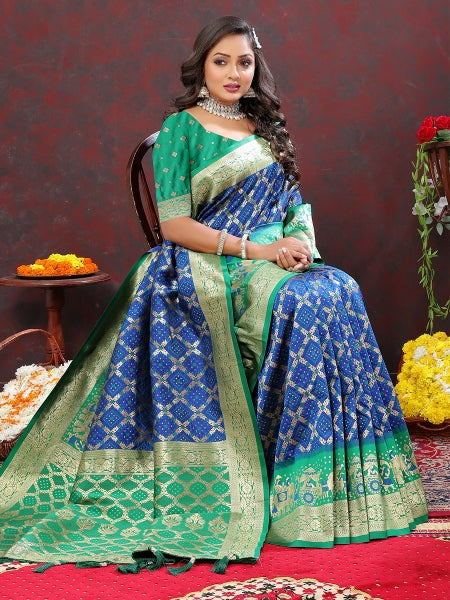 VastraLakshmi Amazing Blue Patola Silk Saree with Enamoring Blouse Piece