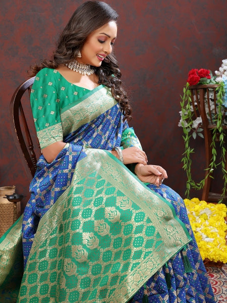 VastraLakshmi Amazing Blue Patola Silk Saree with Enamoring Blouse Piece