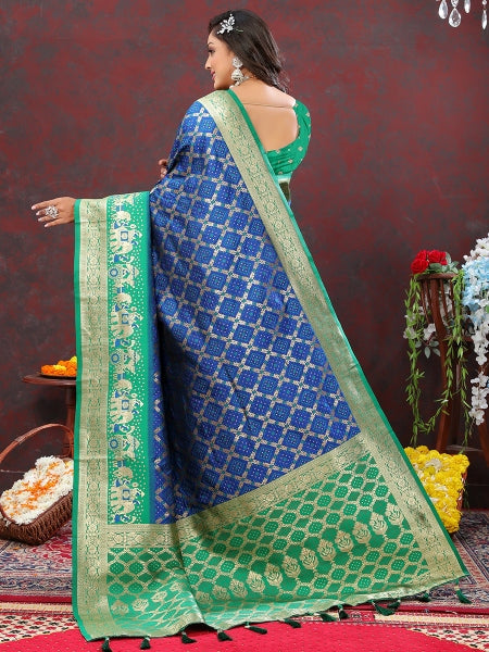 VastraLakshmi Amazing Blue Patola Silk Saree with Enamoring Blouse Piece