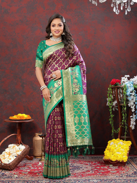 VastraLakshmi Prettiest Wine Patola Silk Saree with Vivacious Blouse Piece