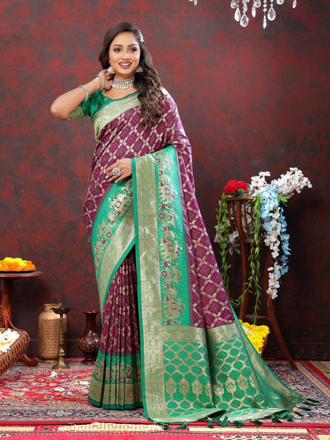 VastraLakshmi Prettiest Wine Patola Silk Saree with Vivacious Blouse Piece