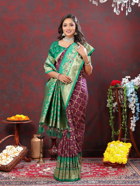 VastraLakshmi Prettiest Wine Patola Silk Saree with Vivacious Blouse Piece