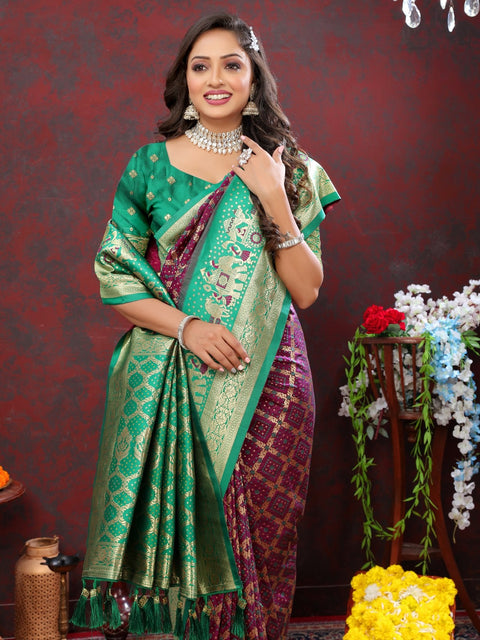 VastraLakshmi Prettiest Wine Patola Silk Saree with Vivacious Blouse Piece