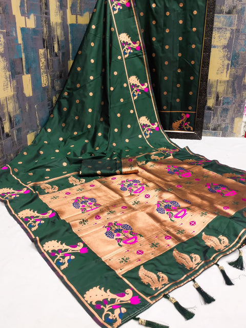 VastraLakshmi Artistic Rama Paithani Silk Saree With Enamoring Blouse Piece