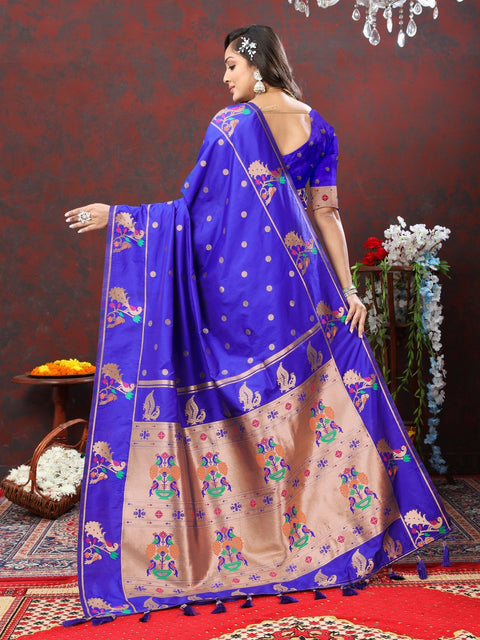 VastraLakshmi Symmetrical Royal Blue Paithani Silk Saree With Beguiling Blouse Piece