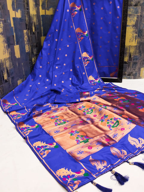 VastraLakshmi Symmetrical Royal Blue Paithani Silk Saree With Beguiling Blouse Piece