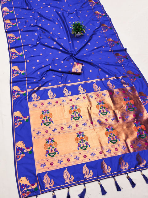 VastraLakshmi Symmetrical Royal Blue Paithani Silk Saree With Beguiling Blouse Piece