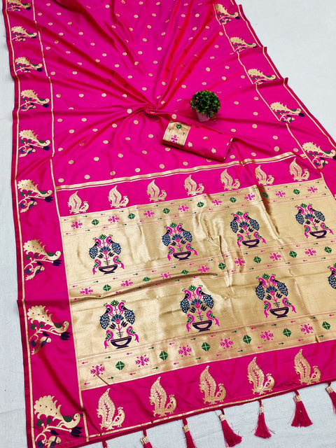 VastraLakshmi Sumptuous Dark Pink Paithani Silk Saree With Piquant Blouse Piece