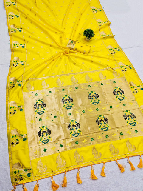 VastraLakshmi Sumptuous Lemon Paithani Silk Saree With Glamorous Blouse Piece