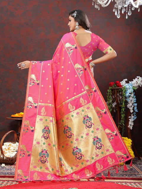 VastraLakshmi Exuberant Light Pink Paithani Silk Saree With Quixotic Blouse Piece