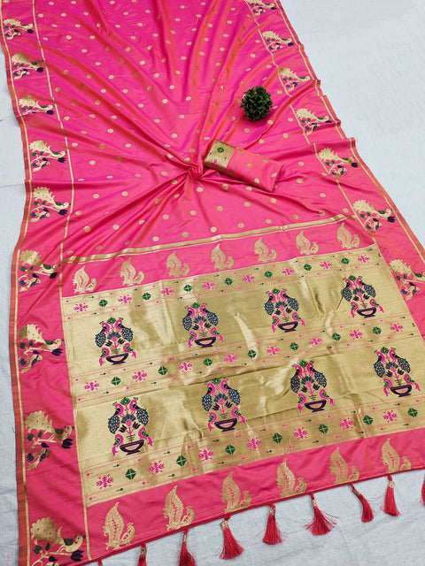 VastraLakshmi Exuberant Light Pink Paithani Silk Saree With Quixotic Blouse Piece