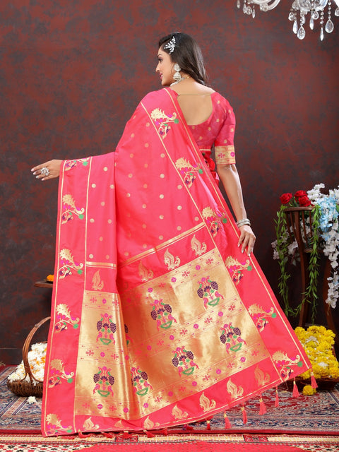 VastraLakshmi Magnificat Pink Paithani Silk Saree With Aplomb Blouse Piece