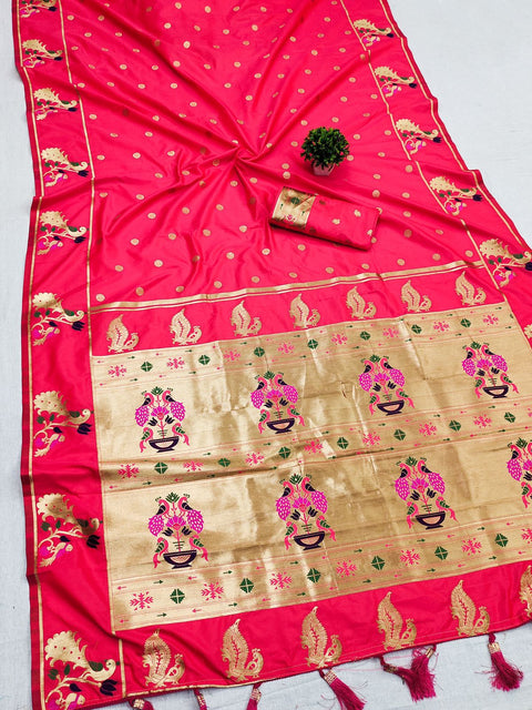 VastraLakshmi Magnificat Pink Paithani Silk Saree With Aplomb Blouse Piece