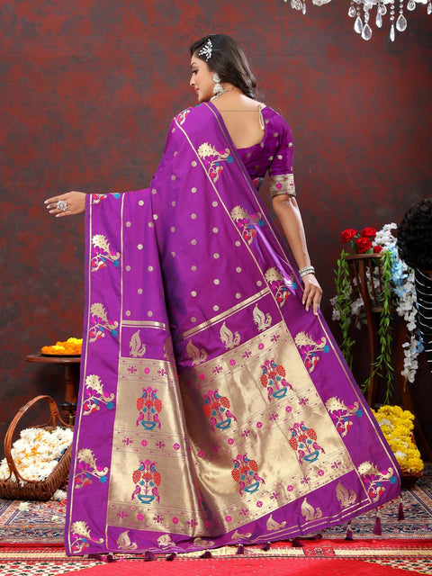 VastraLakshmi Prodigal Purple Paithani Silk Saree With Piquant Blouse Piece